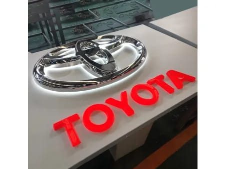 Illuminated 3D signage with chrome finish made for a Toyota dealership
