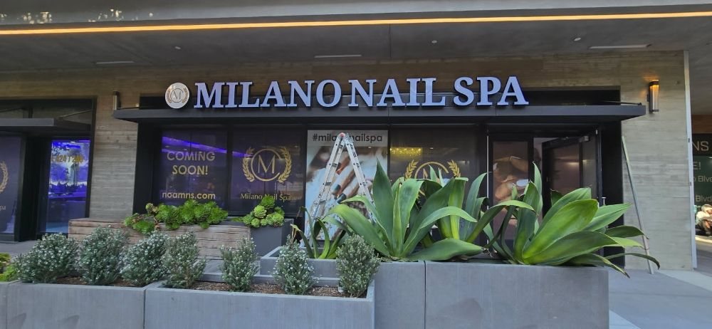 Milano Nail Spa illuminated shopfront sign, Nairobi
