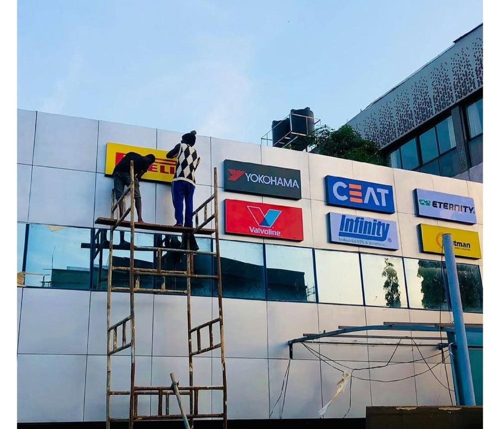 Tyre shop fascia sign with brand panels, Nairobi