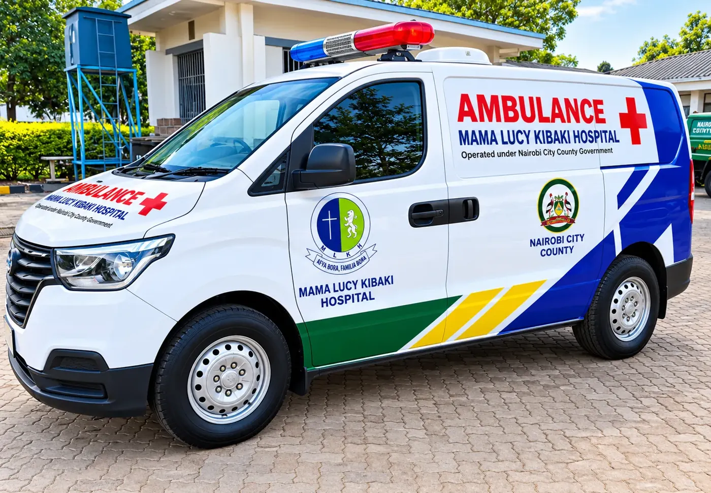 Ambulance vehicle branding with reflective livery and graphics, Nairobi, Kenya