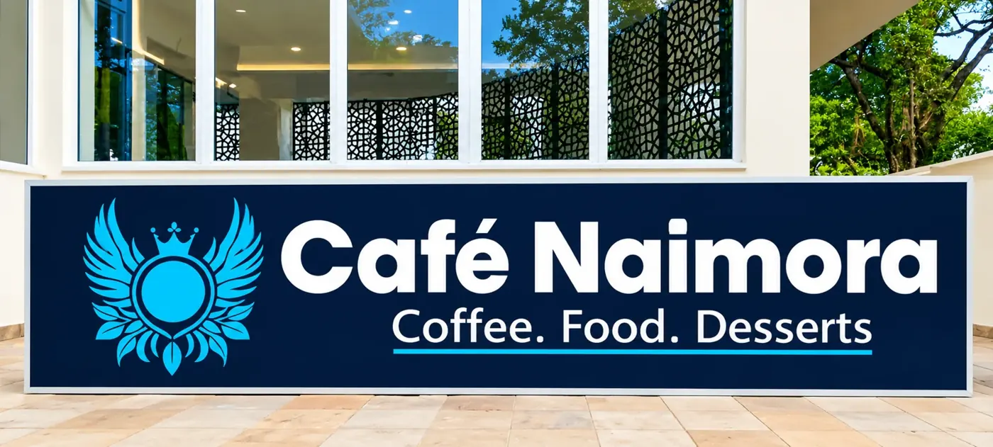 Cafe Naimora illuminated lightbox shopfront sign, Nairobi