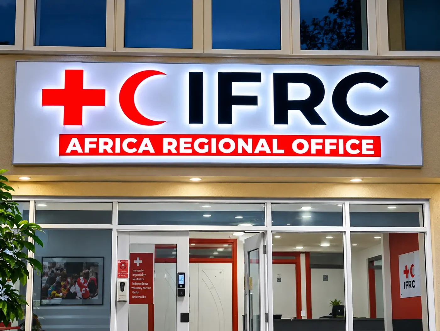 IFRC halo-lit 3D letters signage, Nairobi